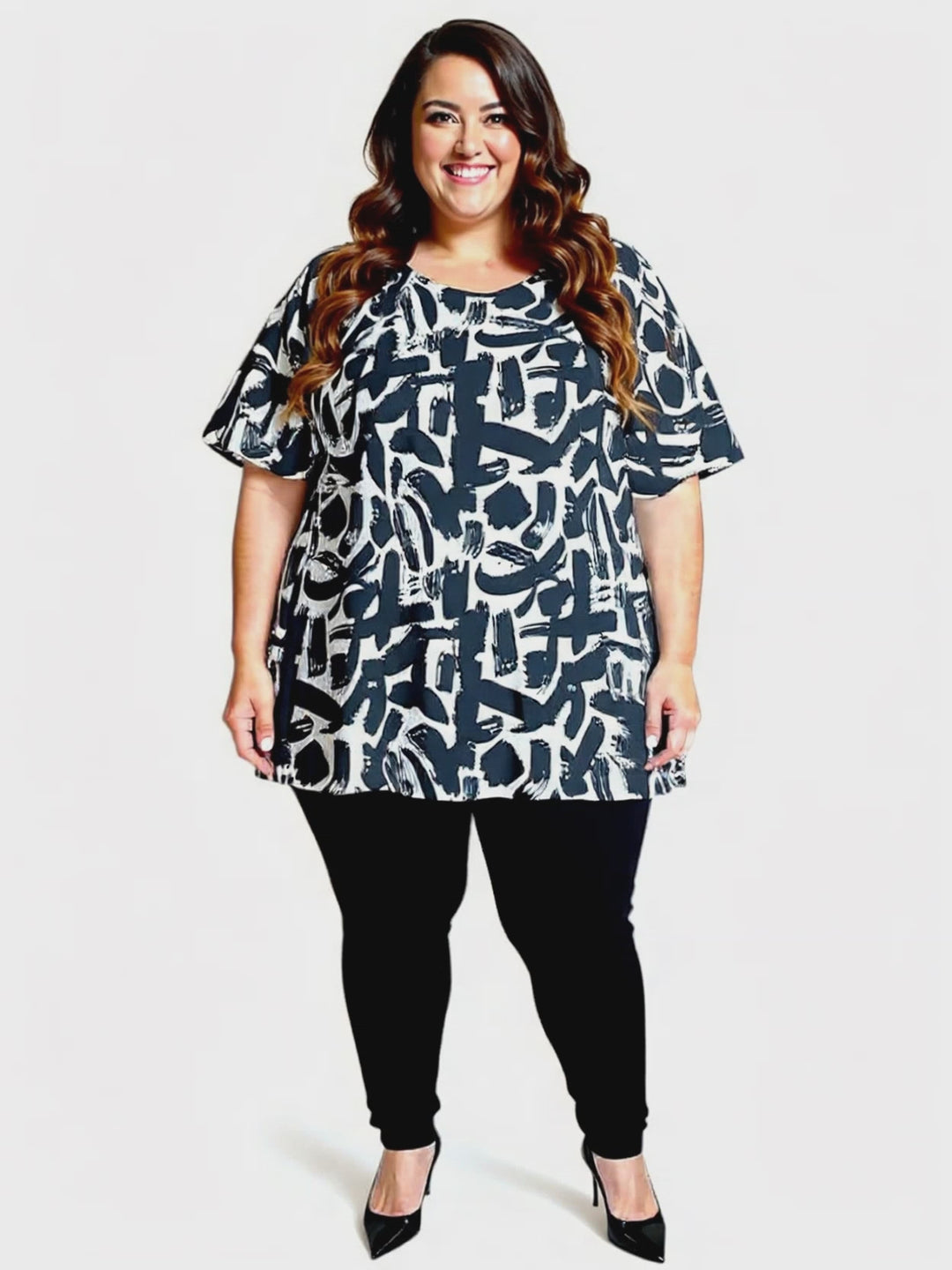 Johanna Top - Black & Cream Print