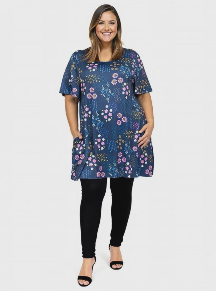Foster Tunic  - Navy Print*