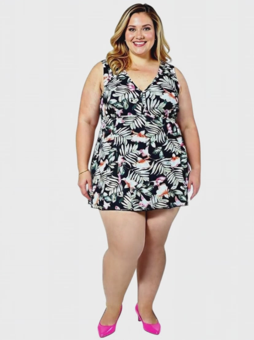 Take Me Away Swim Dress - Tropical Print*