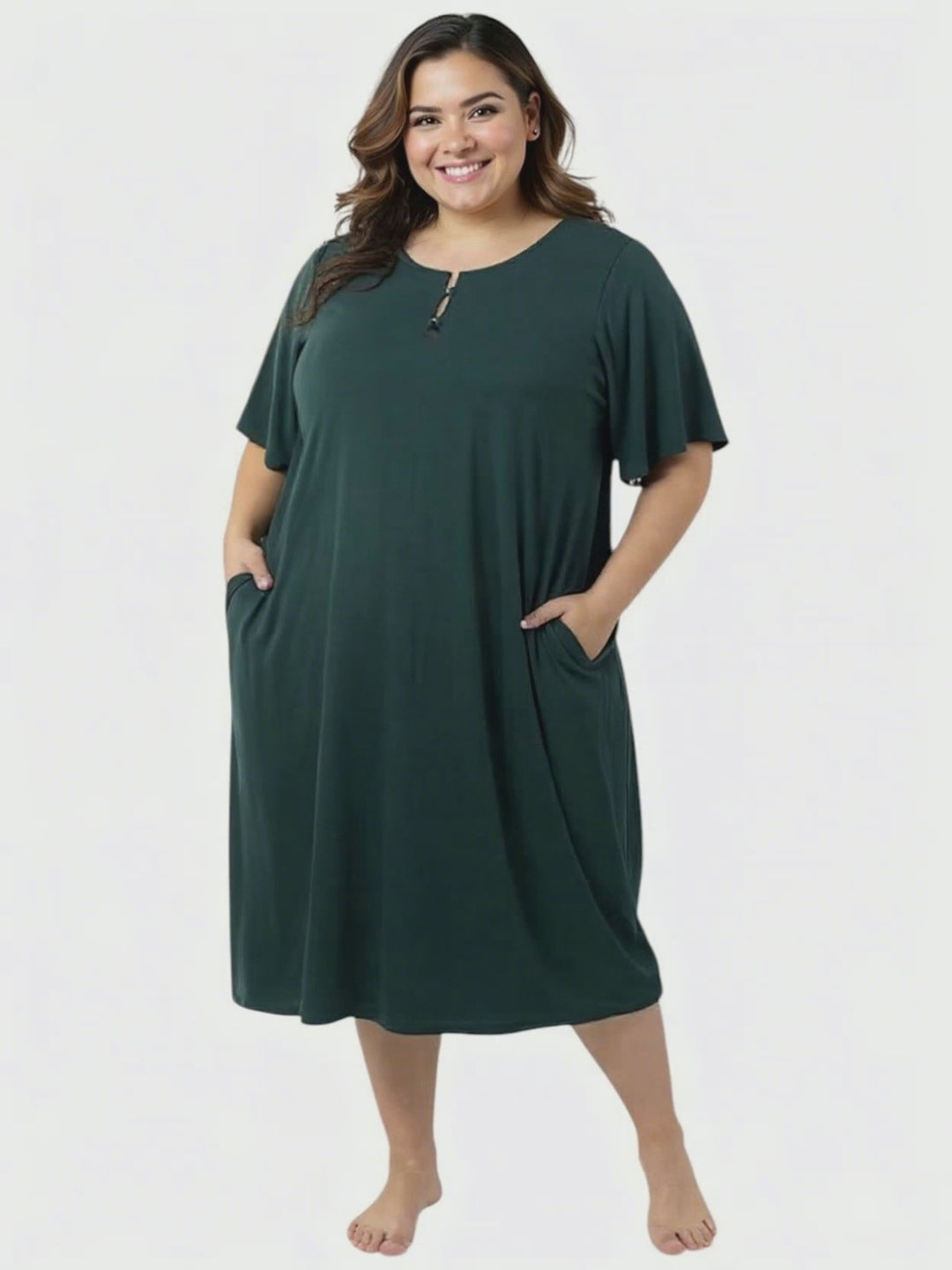 Noeleen Nightie -  Green women's plus size night dress with pockets from Dale and Waters, sizes 16-50.