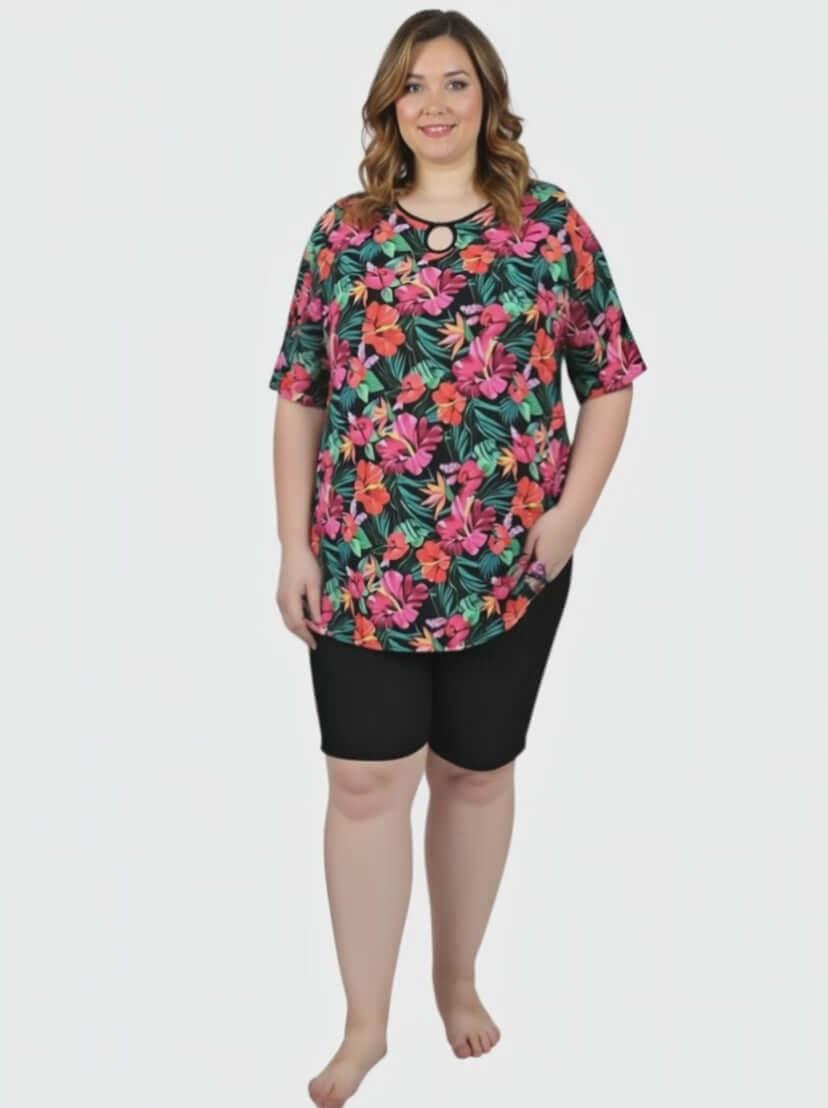 Hibiscus Bloom Swim Rashi Tunic - Floral Print