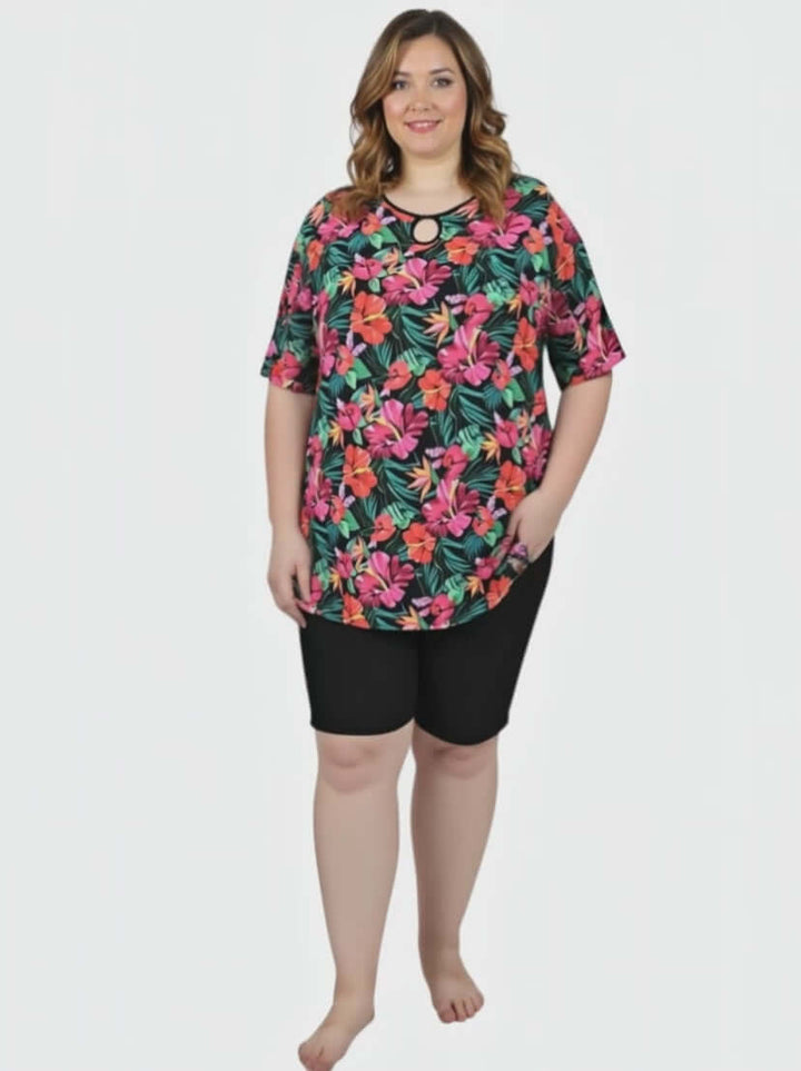 Hibiscus Bloom Swim Rashi Tunic - Floral Print