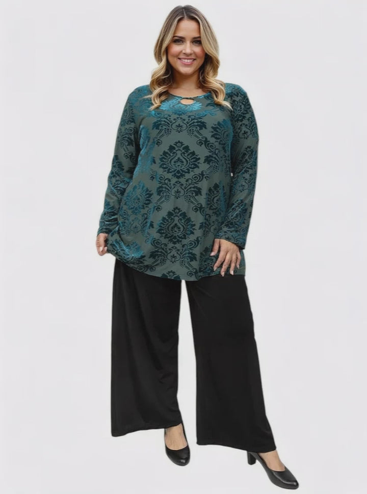 Nettie Velour Top - Green Print