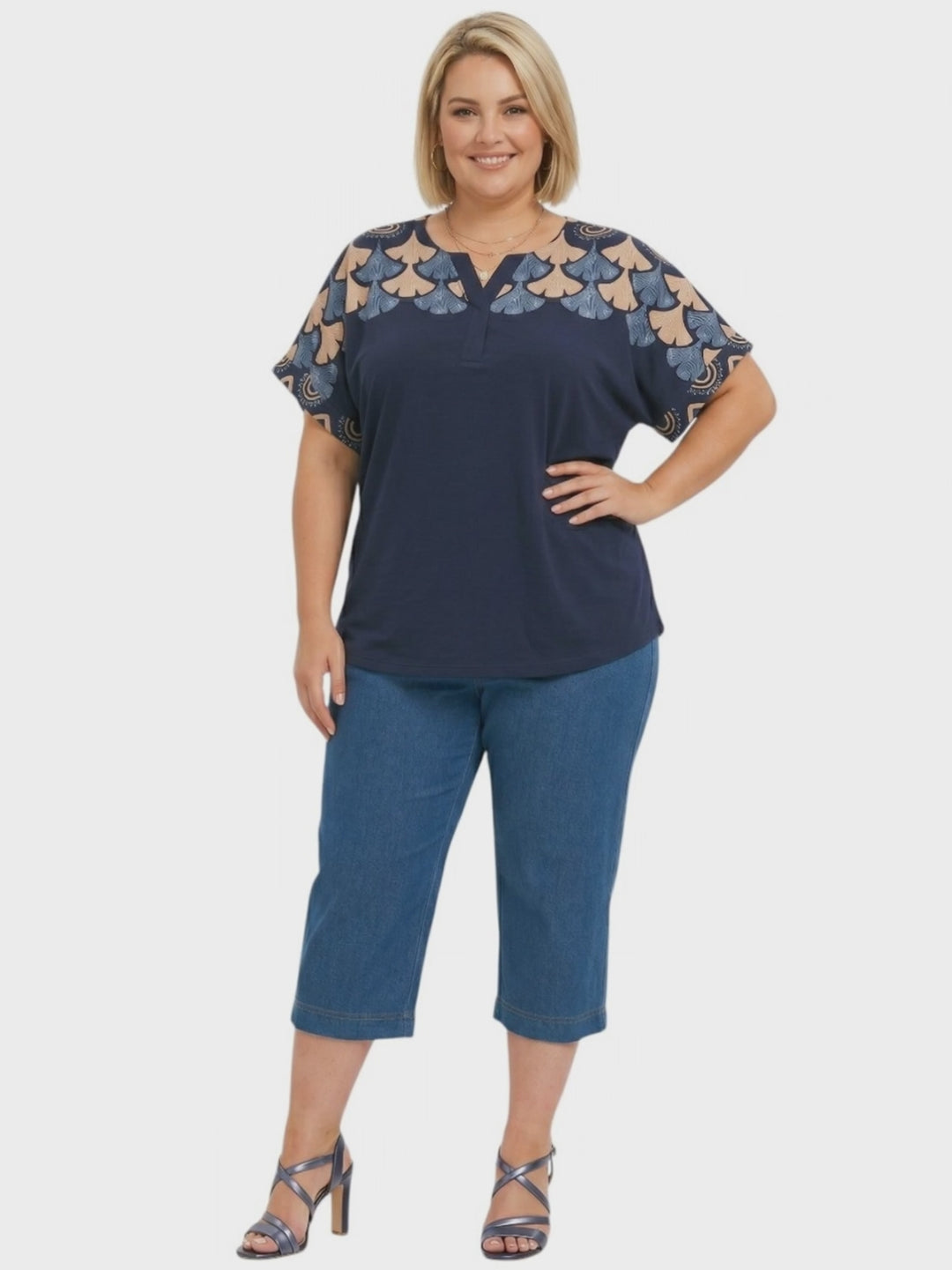 Nessa Border Top - Navy Print