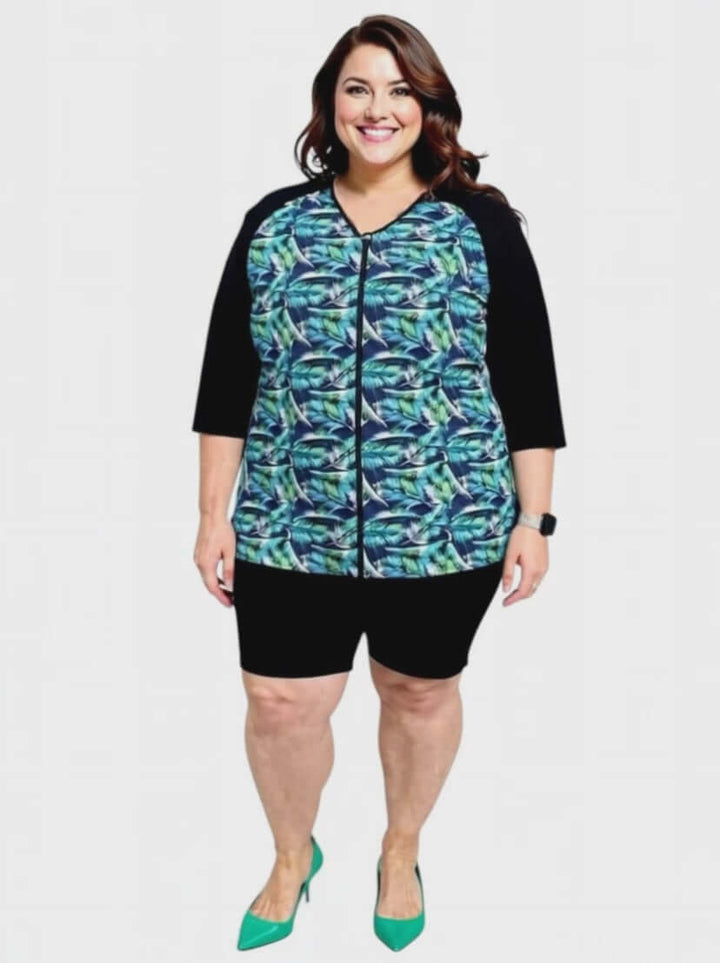 Ocean Palm Swim Rashi - Navy Print