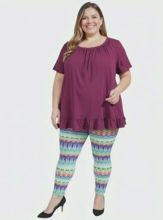 Atlas Leggings - Multi Print worn with a stylish top, showcasing plus size fashion for women sizes 16-50 by Dale & Waters.