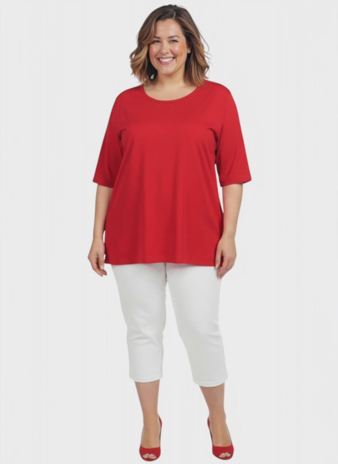 Everyday Tee - Red - Cotton Spandex, plus size women's tee by Dale and Waters, available sizes 16-50, casual comfort-fit design.