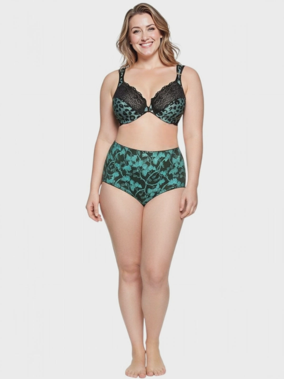 Full Briefs - BCO1010 Cotton - Teal/Green Print