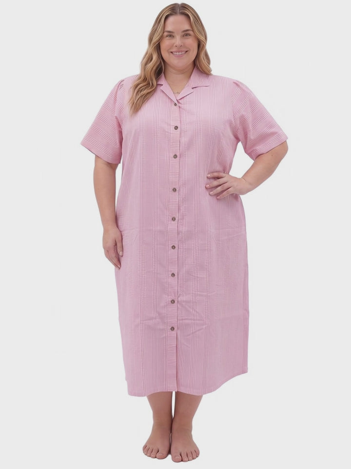 Beretta Nights Seersucker Dressing Gown - Pink Print