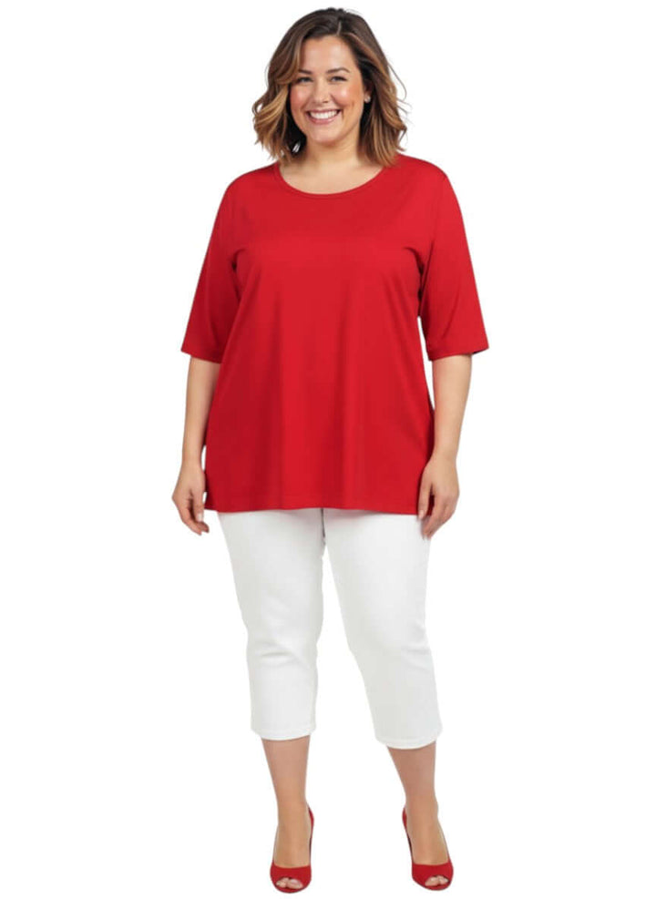 Women's Plus Size Everyday Tee - Red - Cotton Spandex by Dale and Waters, available sizes 16-50, comfortable round neck design.