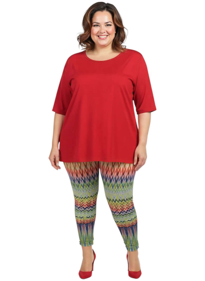 Everyday Tee - Red - Cotton Spandex worn by a plus-size woman, brand Dale and Waters, available in sizes 16-50.