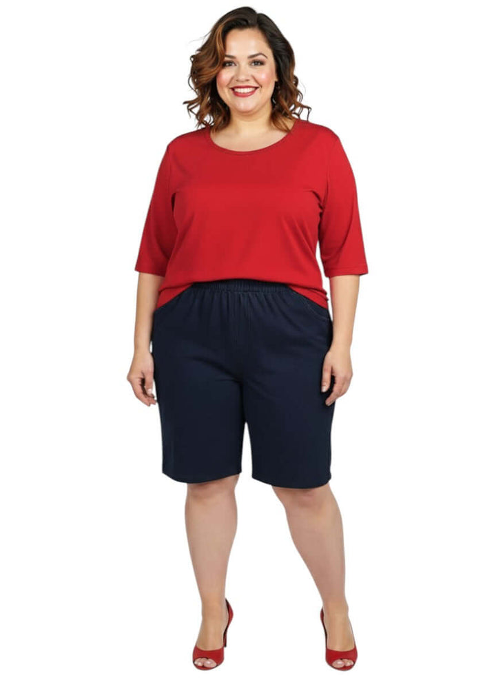 Everyday Tee - Red - Cotton Spandex worn with shorts, Women's Plus Size 16-50 by Dale and Waters.