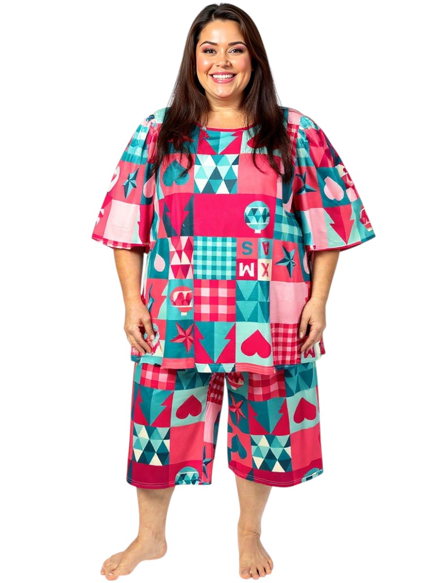 Sleigh Bells Sleep Tee - Red Green Print*