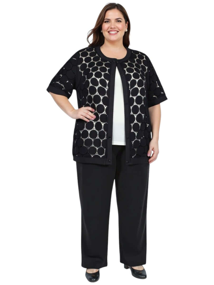 Woman modeling the Lasalle Jacket - Black, a plus-size lightweight summer jacket perfect for layering.