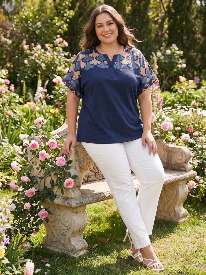 Nessa Border Top - Navy Print
