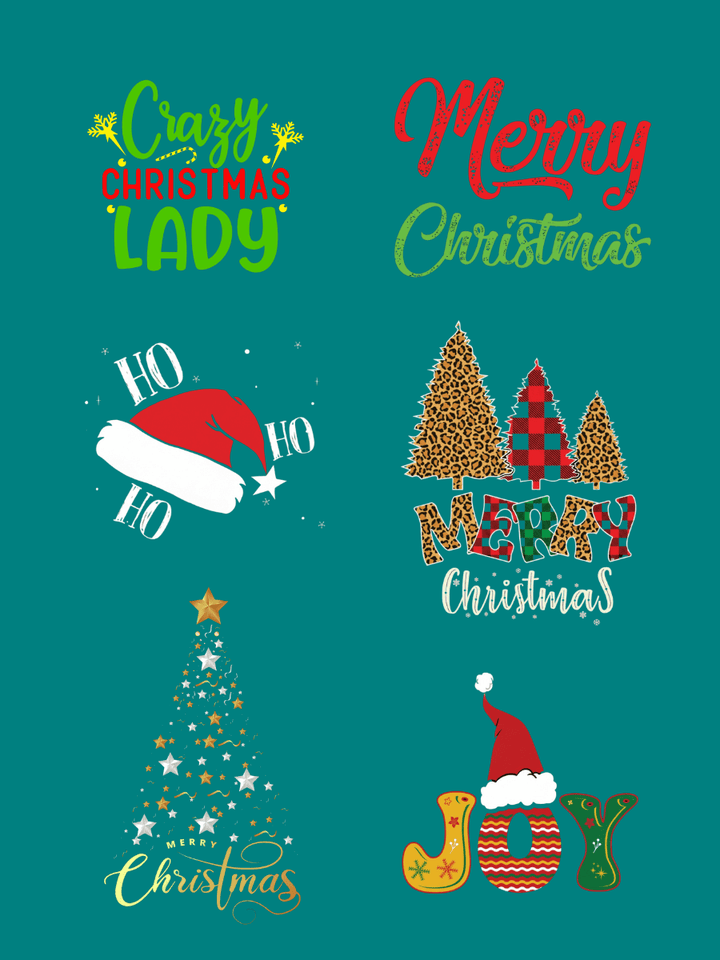 Colorful graphics featuring Christmas phrases and illustrations for CHRISTMAS Round Neck Tees - Cotton Polyester.